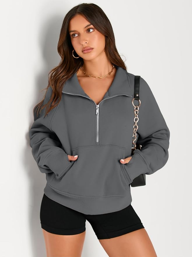 AUTOMET Womens Sweatshirts Half Zip Fleece Pullover Fall Outfits | Fall Fashion Clothes 2026,Cropped Sweatshirts,Cute Y2k Tops,Quarter Zipper Sweater,Winter Loungwear Outfits