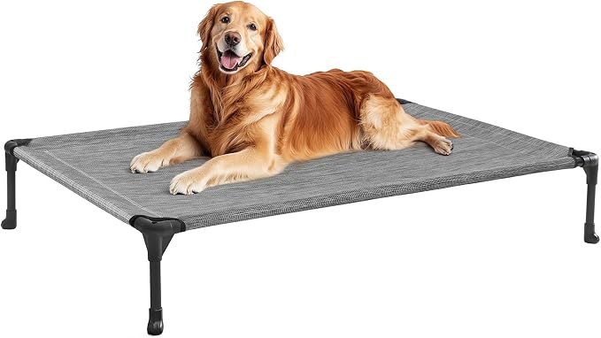 Veehoo Outdoor Elevated Dog Bed Large Sized Dogs, Cooling Raised Dog Cots | Off-ground training platform, portable camping hammock, breathable mesh, easy to clean, no-tool setup, 45"x33", Black Silver