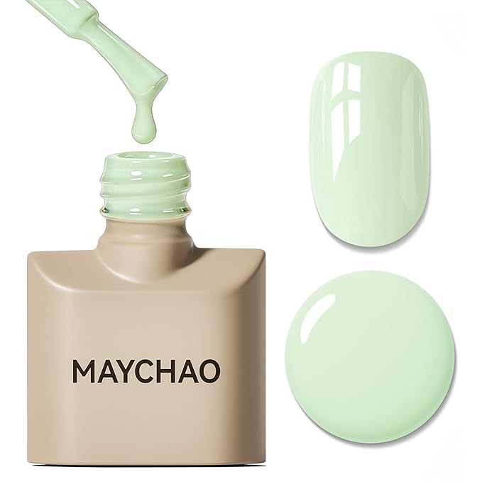 MAYCHAO 15ML Pale Green Gel Nail Polish 1Pc Light Green Gel Polish Soak Off UV LED Nail Polish Nail Art Starter Manicure Salon DIY at Home, 0.5 OZ