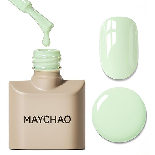 MAYCHAO 15ML Pale Green Gel Nail Polish 1Pc Light Green Gel Polish Soak Off UV LED Nail Polish Nail Art Starter Manicure Salon DIY at Home, 0.5 OZ
