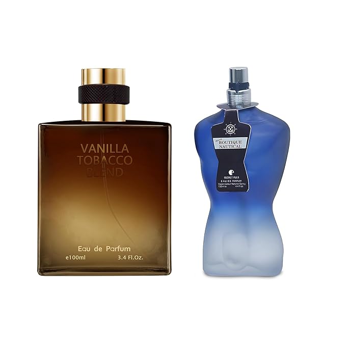 AFLUXE 2PCS Mens Perfume Cologne Long Last Strong EDP Natural Spray Gift Set, with Cocoa, Dried Fruits, Woody Fragrance for Daliy Use, 3.4 Fl Oz / 100 mL Each (Sean Nautical & Vanilla Tobacco)