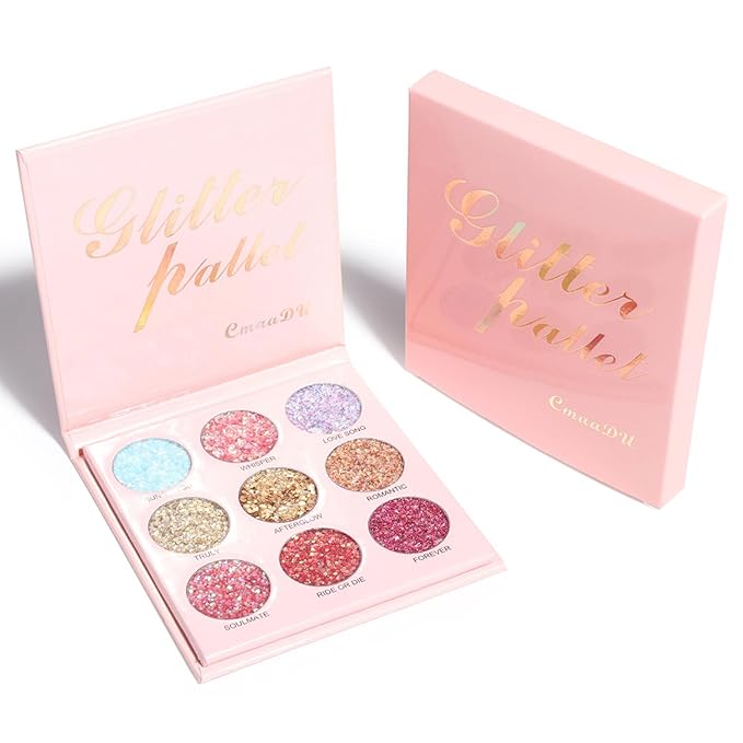9 Colors Glitter Shimmer Eyeshadow Palette, Sparkle Neutral Eye Shadow Palettes, Natural High Pigment Eyeshadow Long Lasting Blendable, Eye Brightener Eye Shadow Primers, sombras para ojos