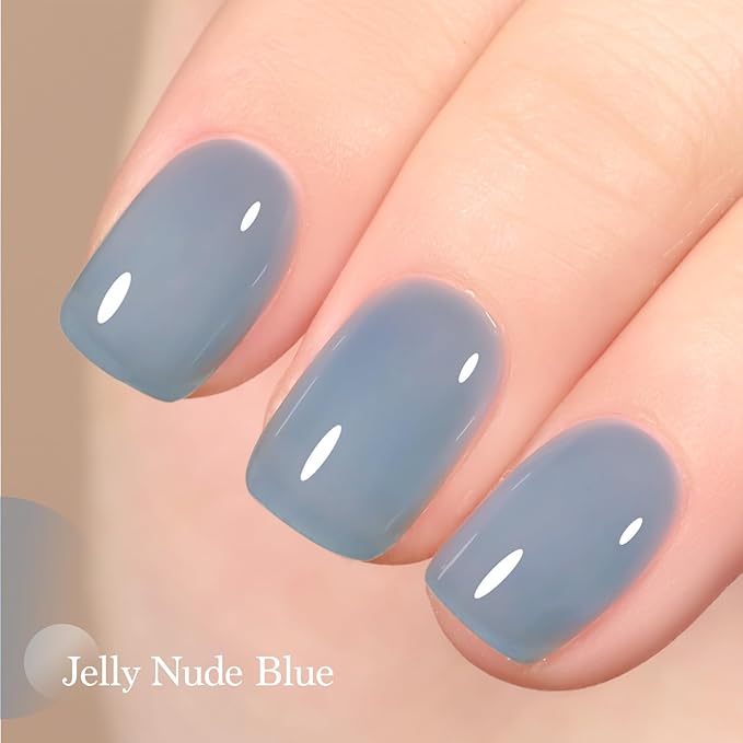 GAOY Jelly Nude Blue Gel Nail Polish, 16ml Sheer Neutral Translucent Soak Off Gel Polish, UV Light Cure for Nail Art DIY, 1722 Hazy Blue