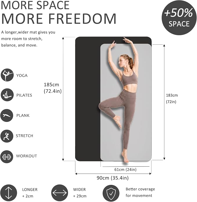 Thick and Wide Yoga Mat 72''x24''/35''(8mm/10mm) for Women and Men, Durable & Cushioned Yoga Mat with Carrying Strap for Pilates, Stretching and Home Workout