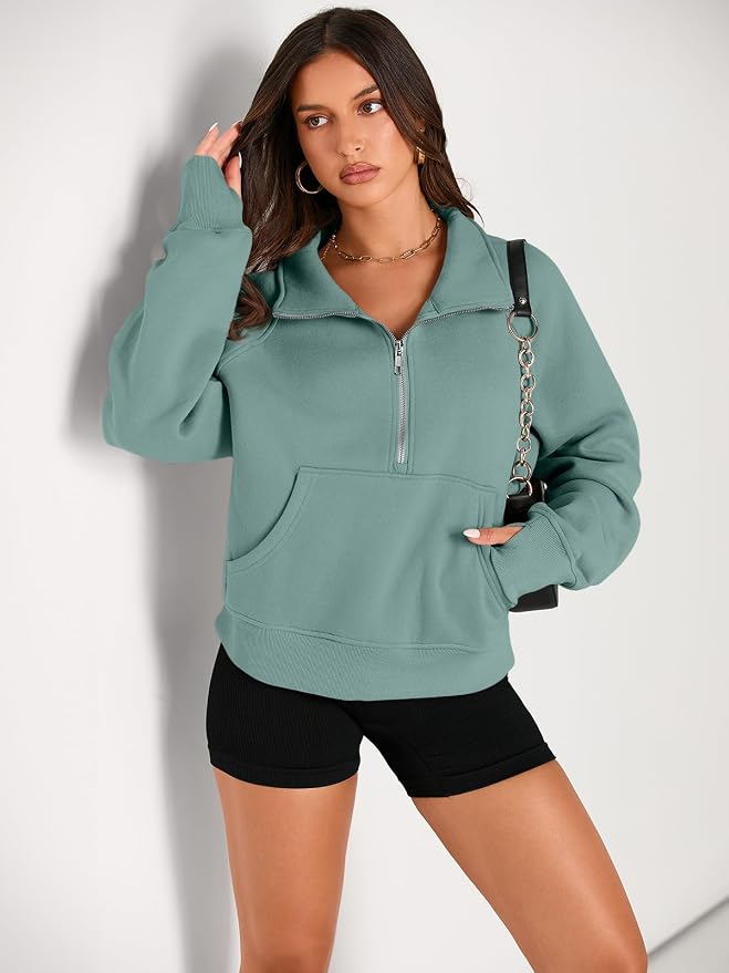AUTOMET Womens Sweatshirts Half Zip Fleece Pullover Fall Outfits | Fall Fashion Clothes 2026,Cropped Sweatshirts,Cute Y2k Tops,Quarter Zipper Sweater,Winter Loungwear Outfits