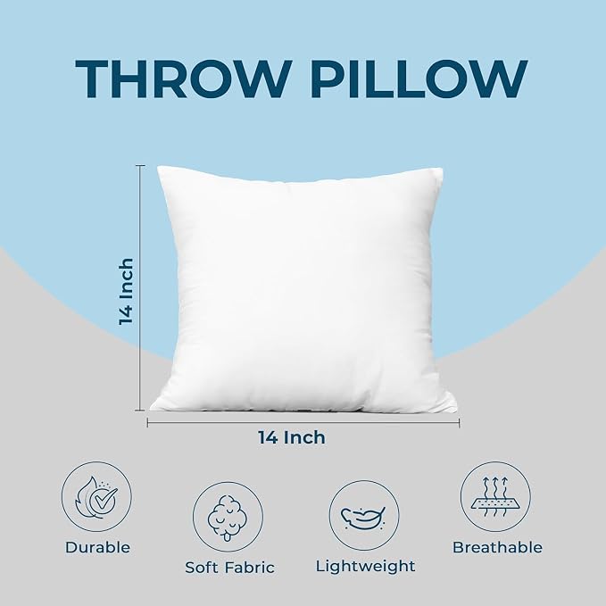 Utopia Bedding Throw Pillows, 14x14 Pillow Inserts, Pack of 1, White | Down Alternative Throw Pillow Inserts, Couch Pillows for Indoor Decor, Plush & Supportive, Decorative Cushion for Sofa, White