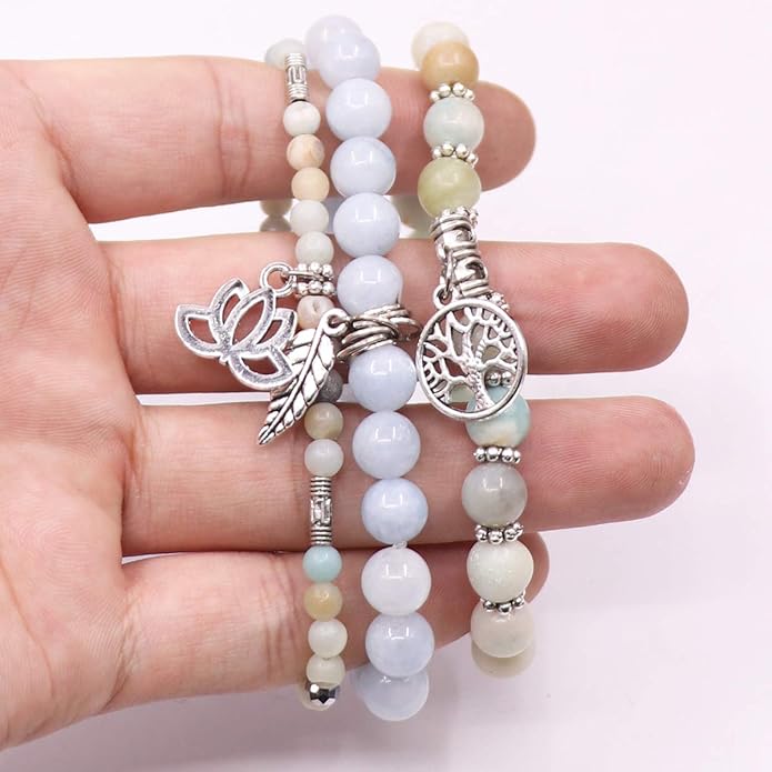 UEUC Tree of Life Yoga Healing Stone Bracelets,Multilayer Lotus Chakra Stone Reiki Bracelet Sets,Anxiety Crystal Natural Stone,for Women Stress Relief