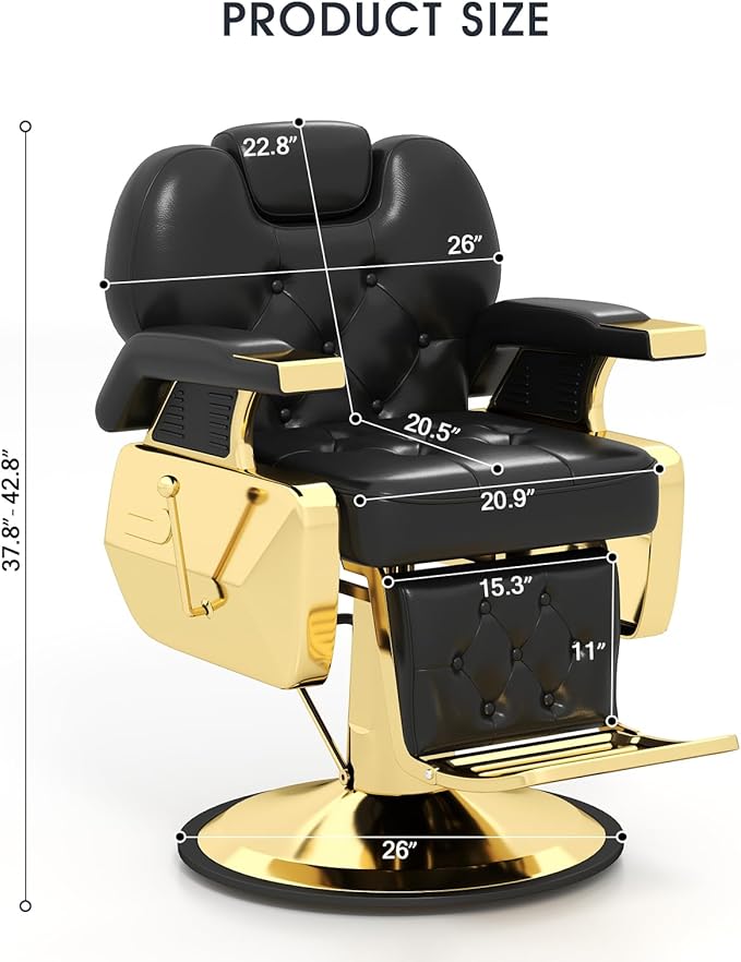 Artist hand Barber Chair Vintage Salon Chair All Purpose Hydraulic Barber Chair Heavy Duty Hairdresser Chair Spa Equipment–Adjustable Headrest & Footrest, Heavy-Duty Hydraulic Pump(Gold/Black)