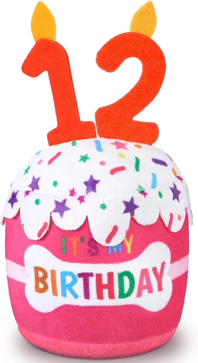 Dansydaisy Dog Birthday Cake Toy Squeaky Plush Gift,12th,Pink