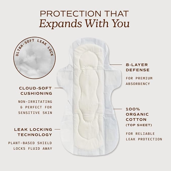 August Super Cotton Menstrual Pads, 72-Pack Ultra Thin Pads with Wings, Hypoallergenic Sanitary Napkins with Organic Cotton Topsheet, Compostable Wrappers, Toxin Free, Fragrance Free