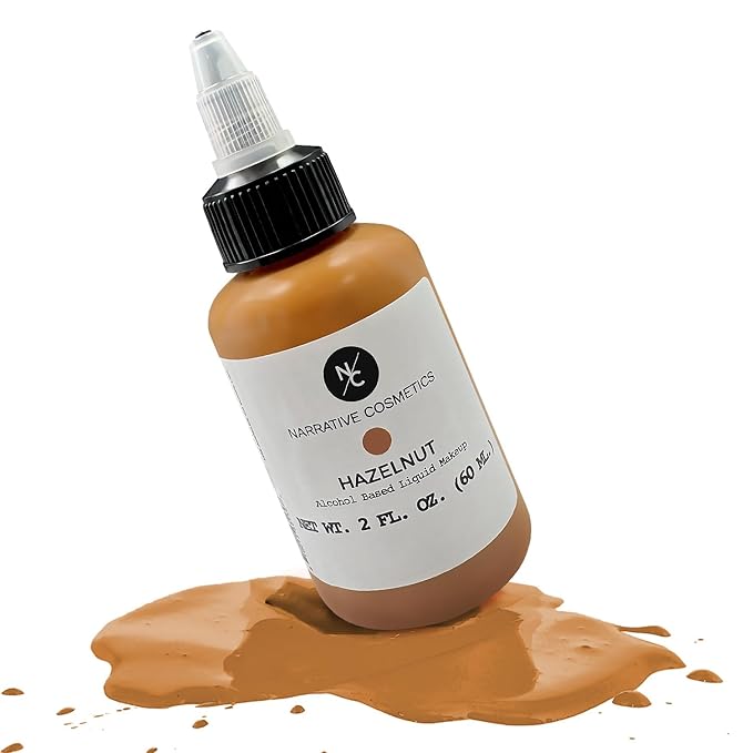 Narrative Cosmetics Flesh Tone Alcohol Airbrush Paints - 2 fl oz, Skin Safe, Quick Dry, Waterproof, Sweatproof, Transferproof Liquid Makeup for Tattoo Cover-Up, Bodypainting, FX Makeup - Hazelnut