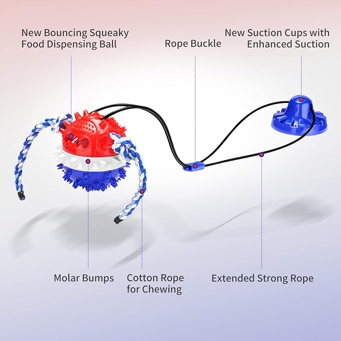 Interactive Dog Toys Aggressive Chewer Suction Cup Tug of War, Indestructible Puzzle Toys & Treat Dispensing Ball for Dog Enrichment