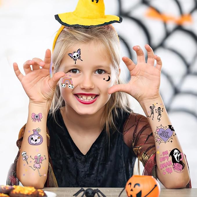 30 Sheets Halloween Temporary Tattoos Cartoon Witch Pumpkin Fake Tattoos Styles Mixed Ghost Skeleton Tattoos Spider Web Magician Stickers Waterproof Castle Tattoo for Kids Boys Girls Body Art Makeup