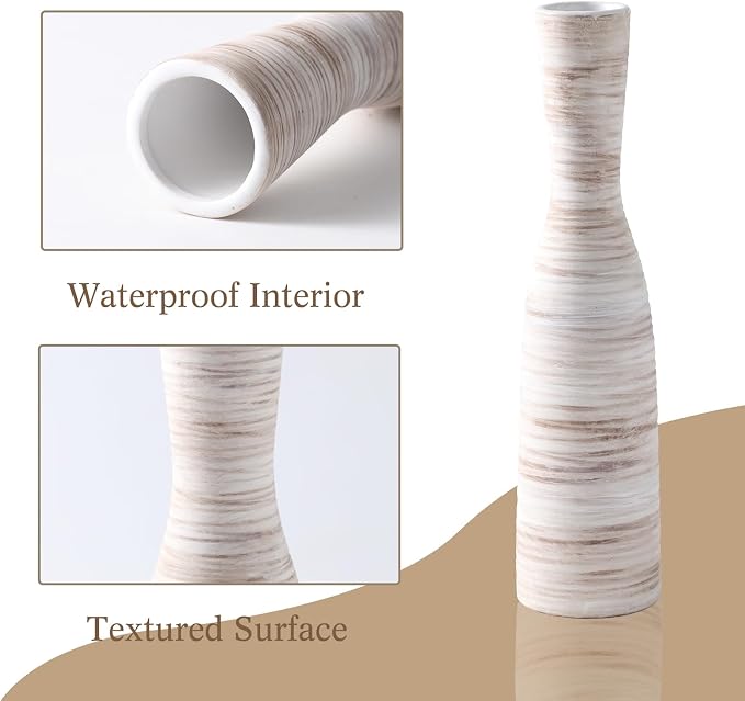 ALMA 13" Small Skinny Ceramic Vase, Thin Boho Flower Vase for Table Decor | White & Brown Modern Vase Home Decor, Perfect for Living Room,Coastal Bedroom and Tabletop Styling, Giftable Small Vase