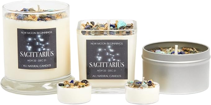 Sagittarius Zodiac Candle (Nov. 22 - Dec. 21) - Soy Candle - All Natural Aromatherapy Candle - Sagittarius Horoscope Candle - Crystal Candles - Set of 6 Tealights