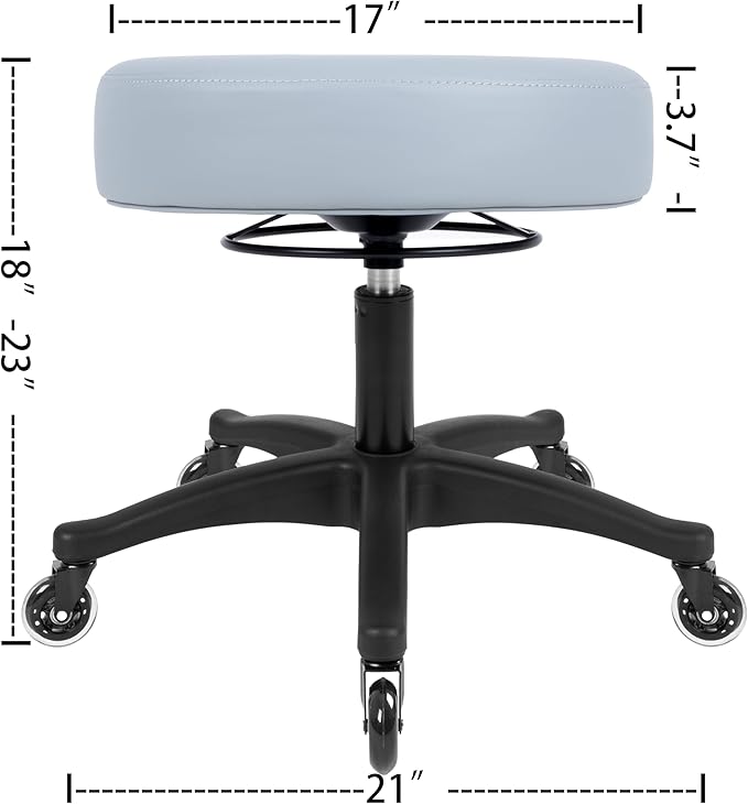 TAKE UR SEAT® All-Purpose Stools with Adjustable Seat and Easy Clean Performance Fabrics for Cleanroom Lab Medical Office Classroom Shop Garage Spa Massage Tattoo(Blade Wheels) (17" Gray)