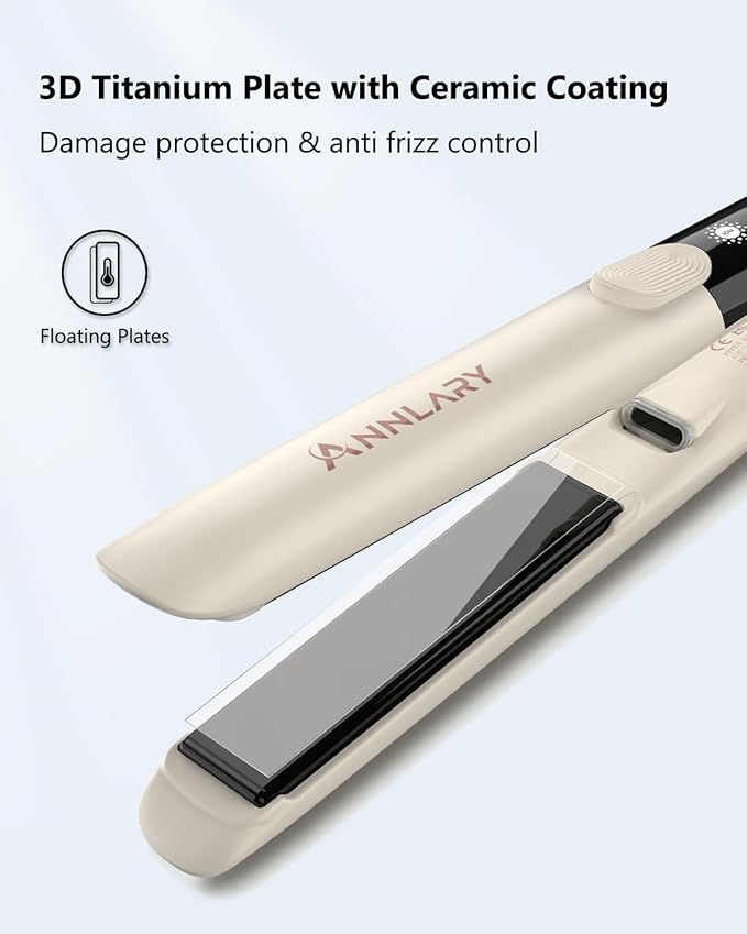 Annlary Hair Straightener 1 Inch Flat Iron and Curler 2 in 1 Titanium Ceramic Ionic Dual Voltage Straightener with Heat-Resistant Silicone, for Less Frizz, Shinier & Smoother