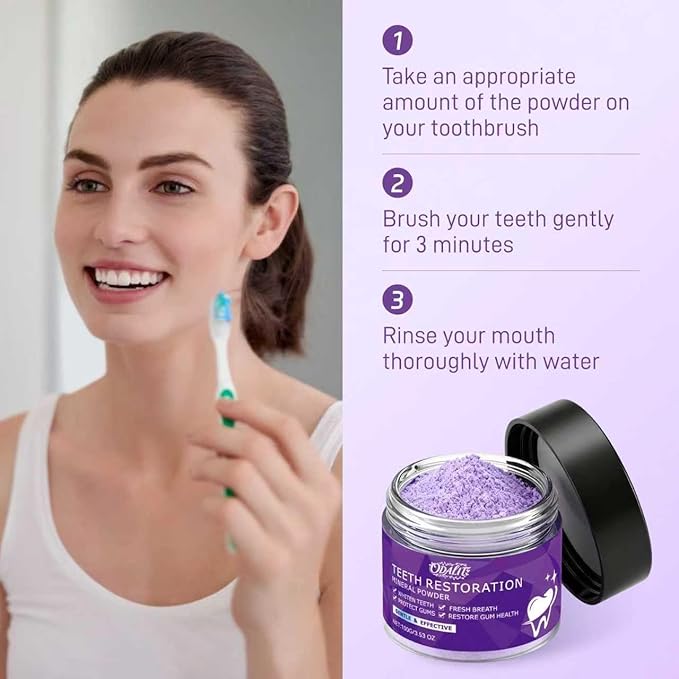 Teeth Restoration Mineral Powder,Teeth Whitening Mineral Tooth Powder,Effective in Strengthening Teeth and Gums, Dental Restoration, Fresh Breath for Daily Use 100g