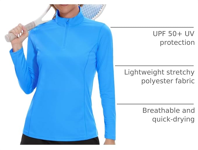 TACVASEN Women's Quarter Zip Pullover Golf Shirts UPF 50+ Long Sleeve Sun Shirts UV Protection Workout Tops
