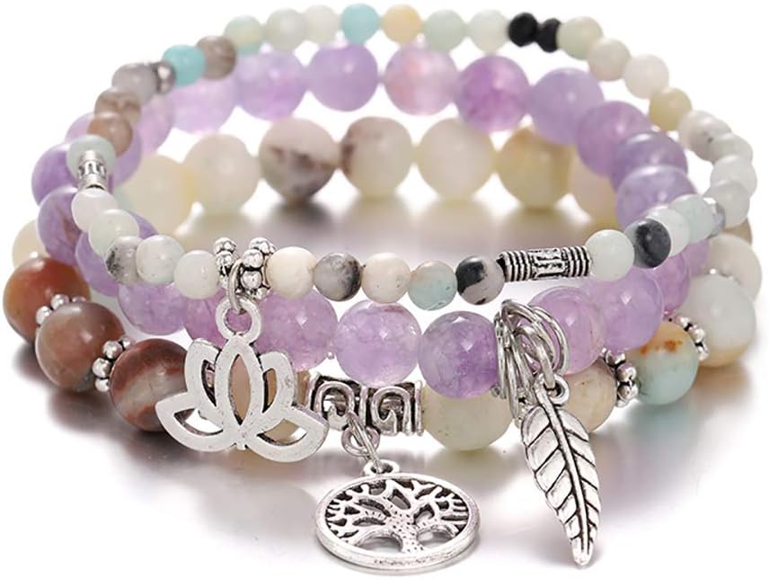 UEUC Tree of Life Yoga Healing Stone Bracelets,Multilayer Lotus Chakra Stone Reiki Bracelet Sets,Anxiety Crystal Natural Stone,for Women Stress Relief