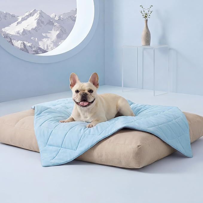 Luciphia Q-MAX>0.4 Cooling Dog Blanket Breathable Cold Pet Puppy Blue,29x40 | Silky soft self-cooling; summer calming mat; easy clean washable; lightweight couch protector for dogs, cats, and puppies.