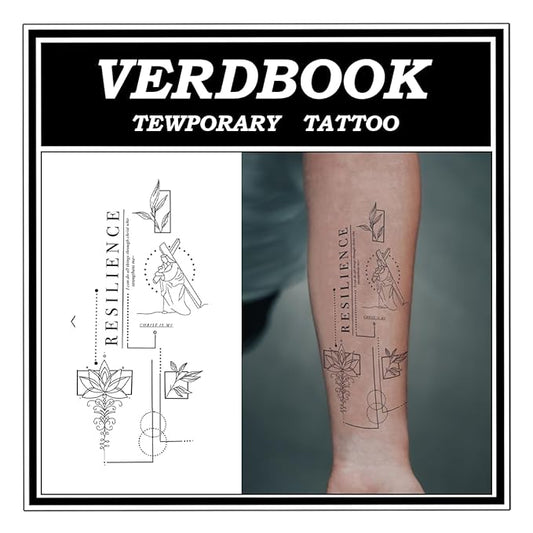 Waterproof Temporary Tattoos: 2-Sheet Tattoo Kit with Realistic Body Stickers, Semi-Permanent Tattoos for Adults Lasting 7-15 Days – Safe for Men & Women, Scripture Pillar