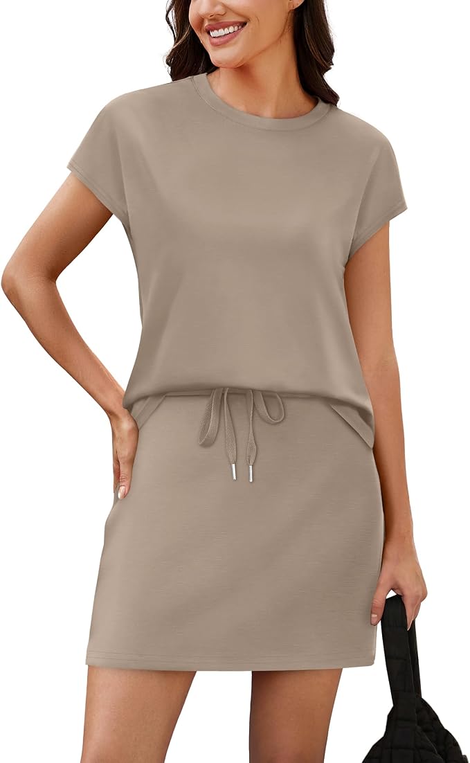 Sampeel Two Piece Skirt Sets for Women Summer Resort Wear Outfits Crew Neck Cap Sleeve Tops Tennis Skort with Pockets