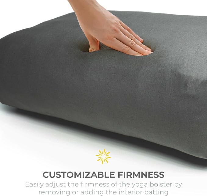 Extra Firm Large Yoga Bolster, 24" x 12" x 6" Cinched OR Zippered Yoga Pillow, Rectangular Cotton Cushion With Removable Cover for Studios, 1 Pack or 2 Pack