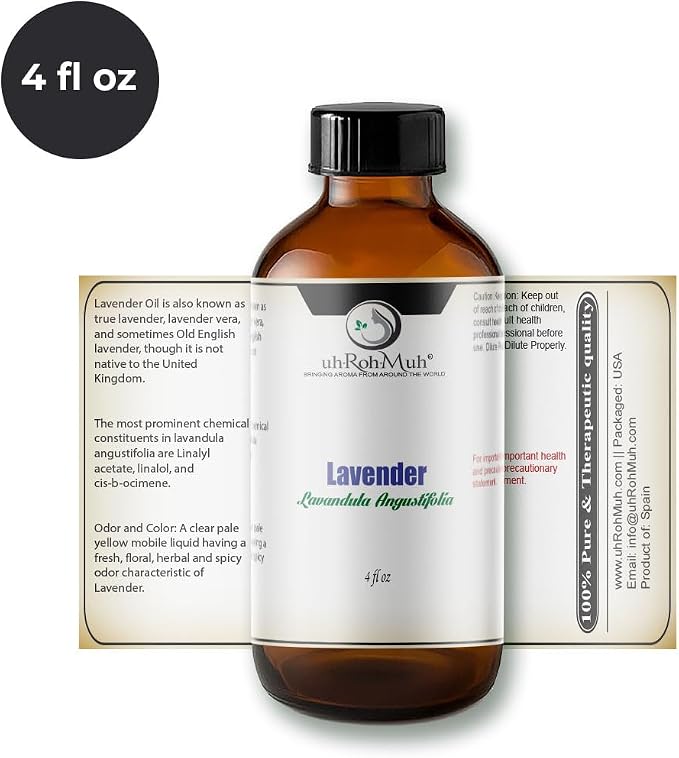 Organic Lavender Essential Oil - Steam Distilled Lavandula Angustifolia, Flower Oil, Premium Floral Aroma Middle Note Oil for Aromatherapy, Skincare, Haircare and DIY Cosmetic Formulations - 4 Fl oz