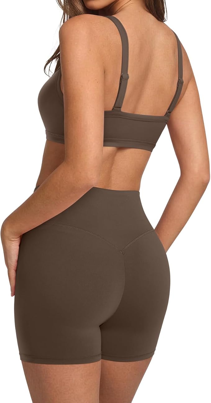 SUUKSESS Women Padded Workout Sets Adjustable Straps Sports Bra Tummy Control Biker Shorts