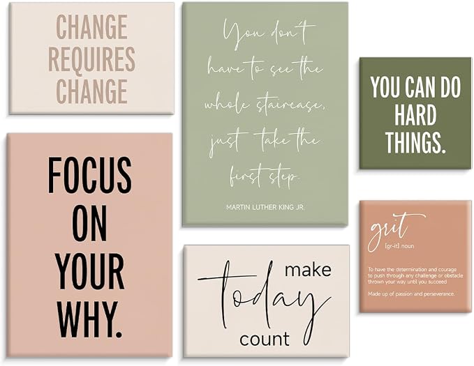 Framed Motivational Office Wall Decor, Set of 6 Boho Inspirational Canvas Wall Art Office Decorations for Work, Positive Affirmations Quotes Posters for Workout Room Home Bedroom