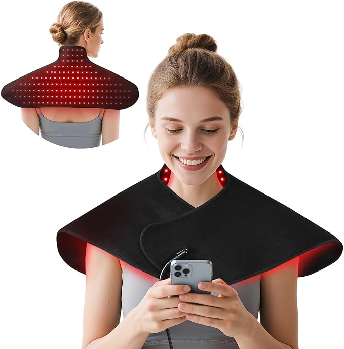 Red Light Therapy for Neck and Shoulder Heating Pad, Red Light Therapy Mat for Body with 660nm & 850nm, 210 LEDs redlight with Adjustable Timer & Intensity, Gifts for Women Men