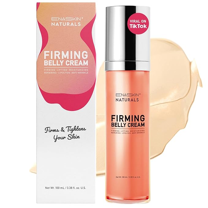 Enaskin Naturals Belly Firming Cream: B Flat Skin Tightening, Cellulite & Stretch Mark Reduction Cream for Stomach, Thighs and Booty - Hydrating Body Lotion for Women & Men - Orange 100 mL