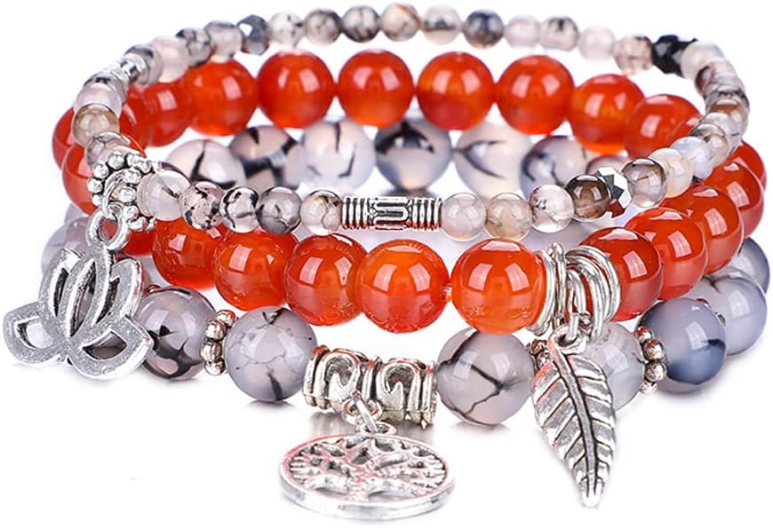 UEUC Tree of Life Yoga Healing Stone Bracelets,Multilayer Lotus Chakra Stone Reiki Bracelet Sets,Anxiety Crystal Natural Stone,for Women Stress Relief