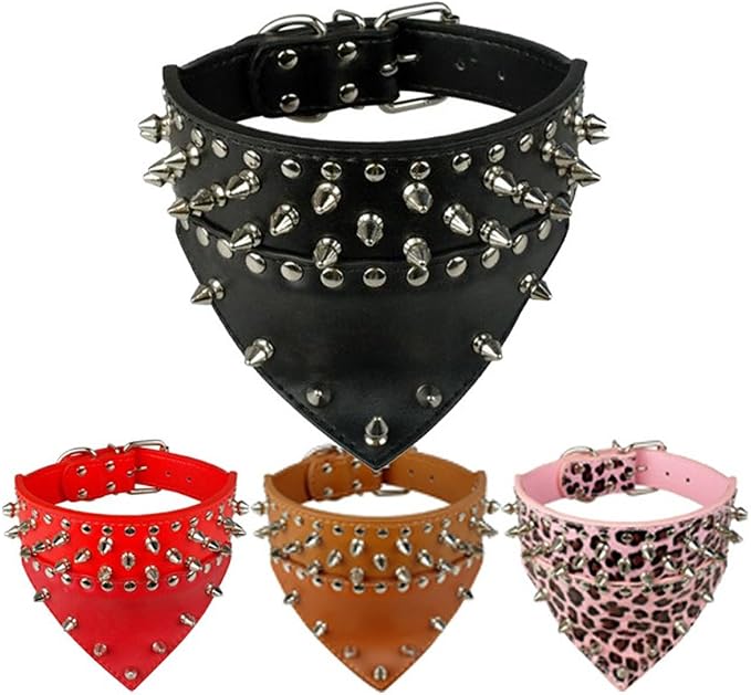 Dogs Kingdom 20"-26" Length Triangle Collar Design Spiked Silver Rivets Studded Leather Dog Collar Heavy Duty for Medium Large Breeds Pitbull Mastiff Boxer Bully Black L