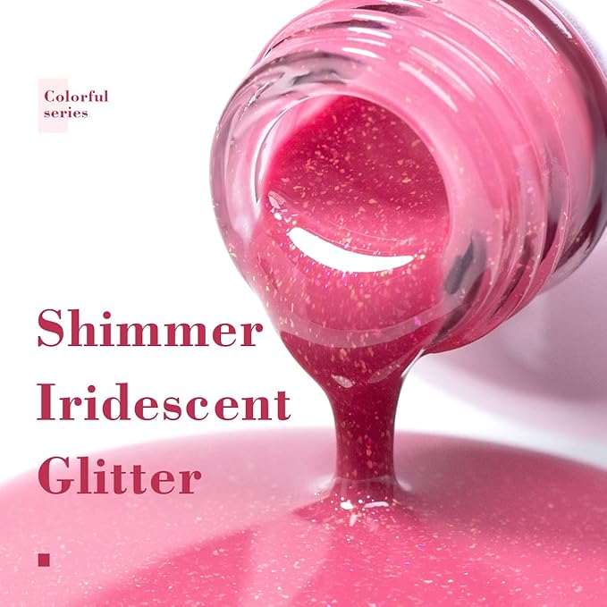 RARJSM Nude Shimmer Gel Nail Polish Purple Red Glitter Chunky Sparkle Holographic Rainbow Jelly Nuded Iridescent Gel Polish Mauve Pink Single Bottle Soak off UV LED Cured for Salon Home Manicure 15ML