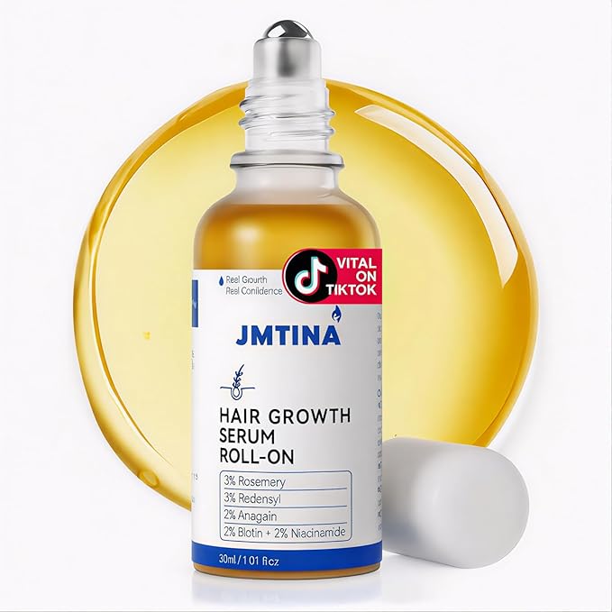 Hair Growth Serum Roll On | 3% Rosemary, 3% Redensyl & 2% AnaGain Complex | + Biotin & Niacinamide | Fast-Absorbing No-Rinse Treatment for Thinning Hair in Women & Men (1 Fl Oz Pack of 1)