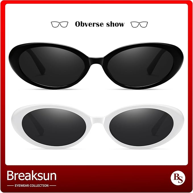 Breaksun Retro Oval Sunglasses for Women Men Fashion Small Oval Sunglasses 90s Vintage Shades