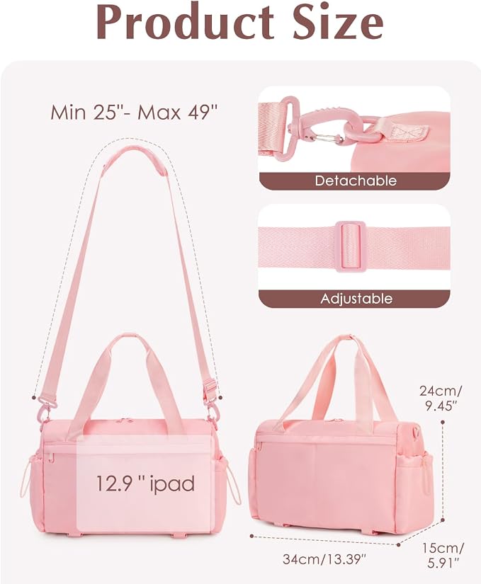 Small Gym Bag, Mini Gym Bag for Women with Yoga Mat Holder and Wet Compartment, Cute Small Yoga Mat Bag with Water Bottle Pocket for Workout Dance, Pink