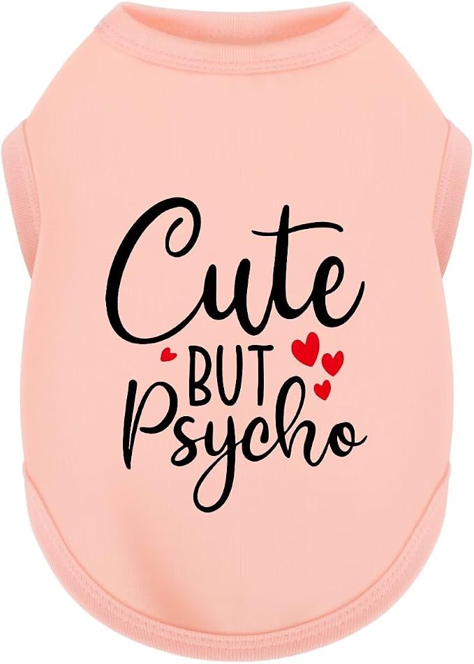 Stylish Dog Clothes: Expressive Cotton Puppy Shirt Vest for Small and Medium Dogs, Featuring 'Cute but Psycho' Slogan Print - Perfect for Showing Off Your Pet's Unique Style! Light Pink 2XL