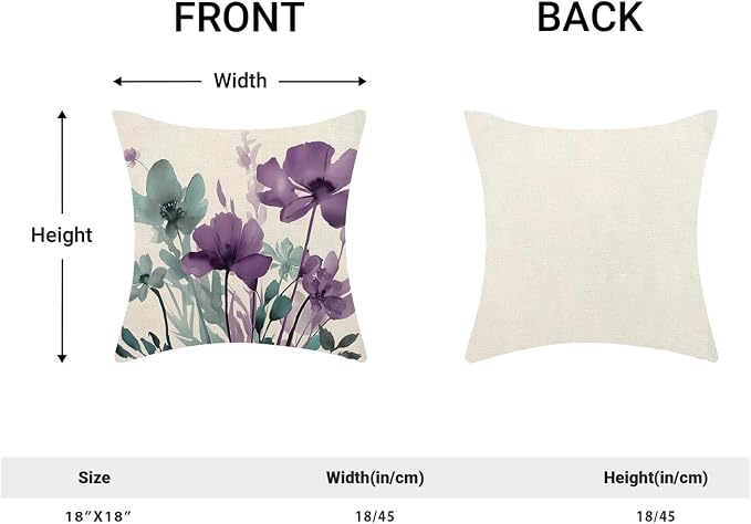 Spring Floral Pillow Covers 18x18 Inches Set of 2 Blue Purple Floral Throw Pillow Cover Outdoor Rustic Summer Flower Decoration Pillowcase Farmhouse Decorative Cushion Cover For Home Sofa Couch