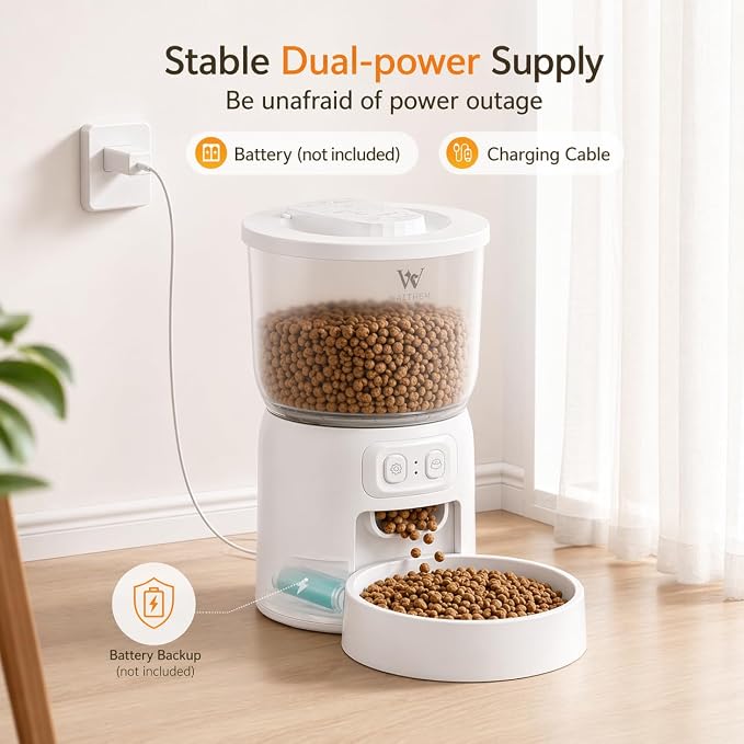 Automatic Pet Feeder with App Control for Cats&Dogs | Dual Power Supply, 5G/2.4G WiFi, Desiccant Bag, Large Capacity, Precision Injection-Molded Construction