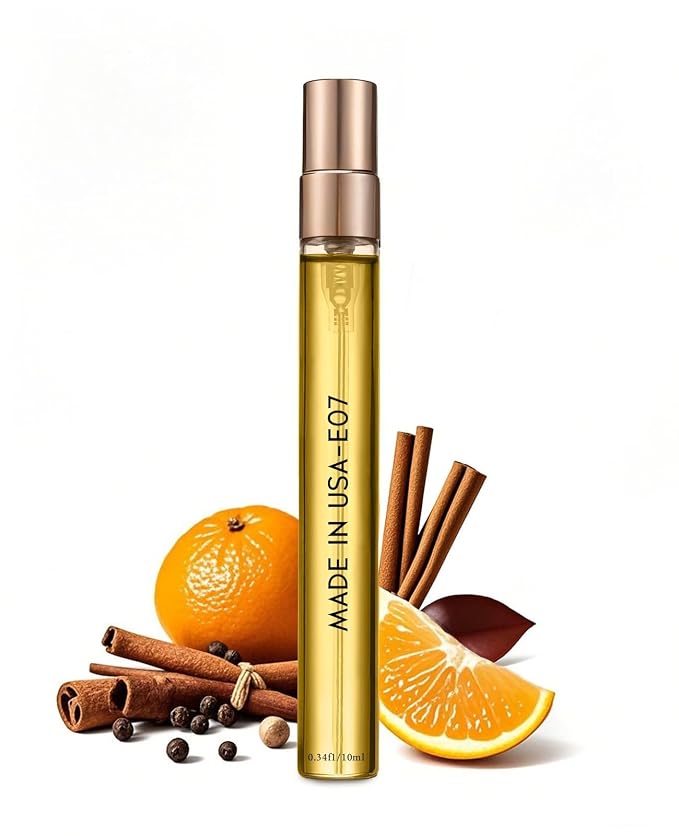 PUREAMOR Pheromone Cologne for Men - 10ml Alcohol-Free Spray Perfume Oil, Sweet Spicy Leather & Amber Notes, Long Lasting Intensely Concentrated Fragrance, Citrus & Patchouli, Travel Size (E07)