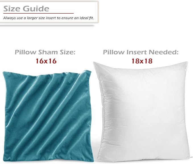 Nestl Throw Pillow Inserts Pack of 2 with Velvet Soft Solid Decorative Square Throw Pillow Covers Set for Sofa Couch Car Bedroom, 18X18 Throw Pillows Inserts with 16x16 Washable Cushion Covers, Teal