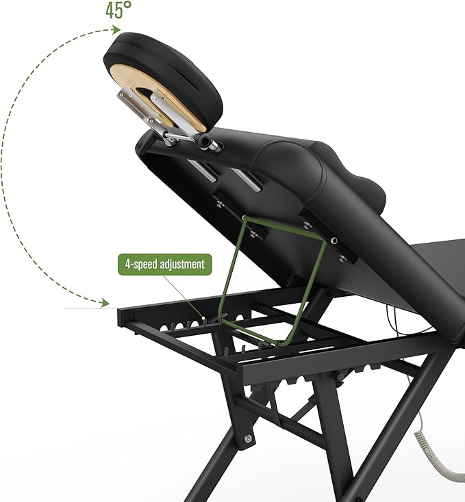 Electric Stationary Massage Table - Adjustable Massage Table with Manual Adjustable Backrest & Height, Treatment Tables with Electric Foot Lift, C-Shaped Pillow, Metal X-Frame, PU Leather for Beauty