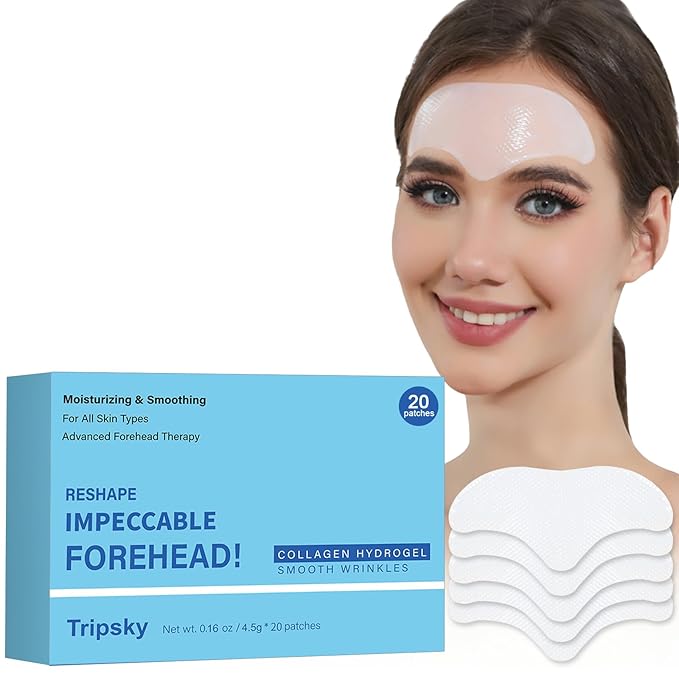 Tripsky Forehead Wrinkle Patches For Anti-Wrinkle, Overnight Facial Wrinkle Patches Jelly Pads With Collagen, Forehead Wrinkles Treatment Softening Fine Lines (White 20PCS)