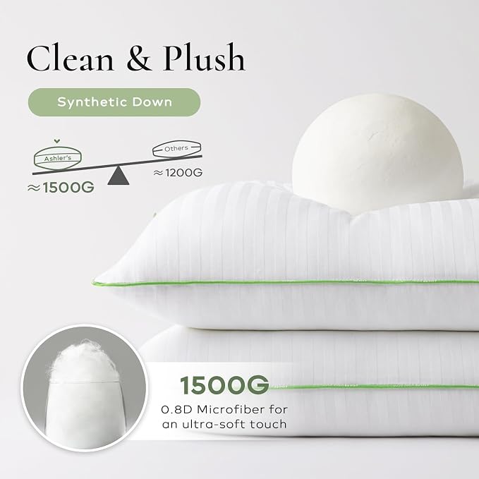 Ashler Home Deco Synthetic Down Pillow Inserts, 24x24 Down Alternative Throw Pillows Insert Sleeping Pillows with 100% Cotton Cover Decorative Pillow Stuffer for Sofa, Couch Bed(Set of 2, White)