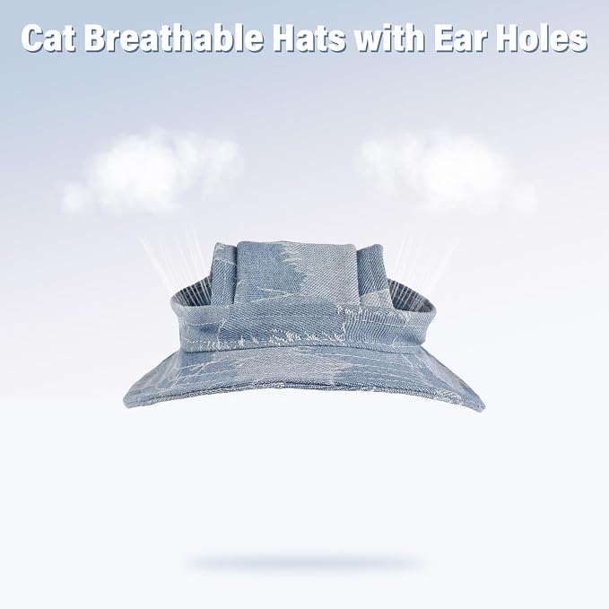 DENTRUN Cat Bucket Hat with Ear Hole, Cotton Birthday Bonnet for Small Pets | Breathable cotton, Adjustable Secures fit, For birthday Party, For small cats, daily cute photos