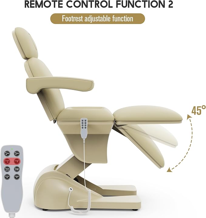 3 Motor Electric Chair/Bed, Aluminum Hydraulic System for Medical Treatment Exam, Facial, Spa, Eyelash, Tattoo, Podiatry Treatment Beauty Massage, Hand Remote Controlled Adjustable - Beige Gray