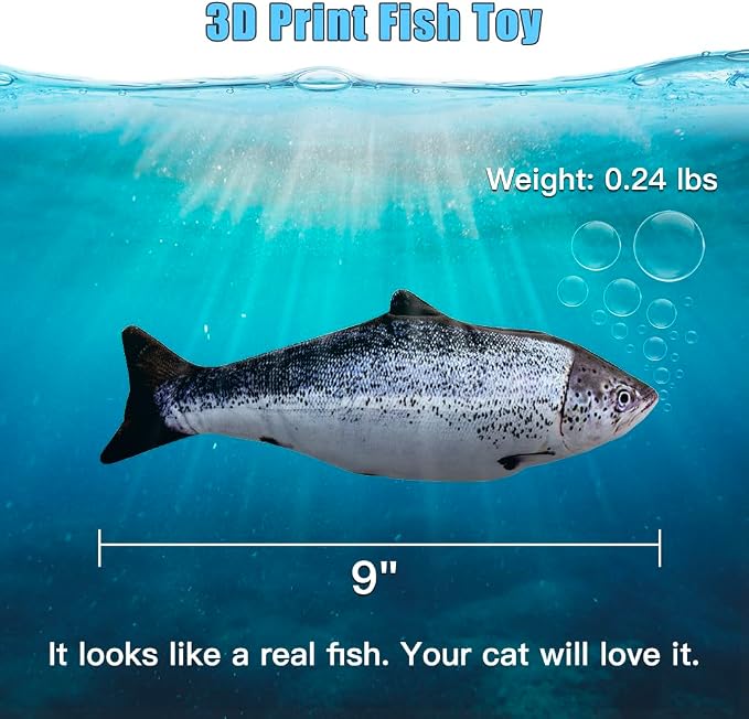 TOOGE 2 Pack 9" Floppy Fish Cat Toys with SilverVine and Catnip for Indoor Cats Interactive Flopping Fish Cat Kicker Catnip Toys for Cats Puppy Small Dogs (Salmon + Rainbow Trout)